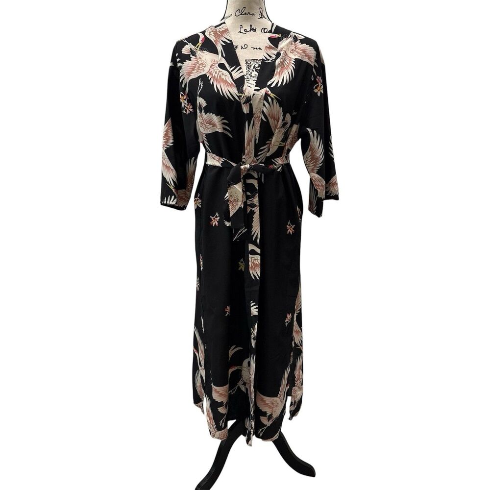 Shein Crane Kimono Robe Swimcover Size S